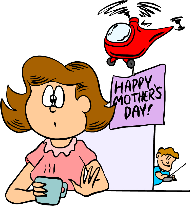 Happy Mother's Day banner hanging from remote control helicopter